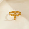 Stainless Steel Geometric Cross Opening Adjustable Ring For Women With Electroplating