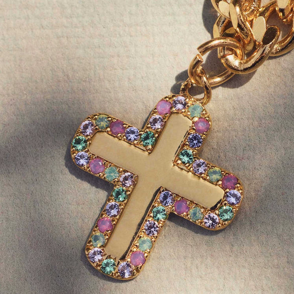 Stainless Steel Geometric Cross Pendant Necklace Electroplated For Women