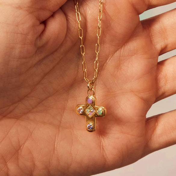 Stainless Steel Geometric Cross Pendant Necklace Electroplated For Women