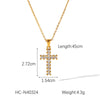 Stainless Steel Geometric Cross Pendant Necklace For Women Electroplated With Artificial Crystal