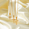 Stainless Steel Geometric Cross Pendant Necklace For Women Electroplated With Artificial Crystal