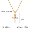 Stainless Steel Geometric Cross Pendant Necklace For Women Set With Gemstones