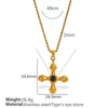 Stainless Steel Geometric Cross Pendant Necklace For Women Set With Gemstones