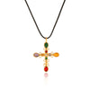 Stainless Steel Geometric Cross Pendant Necklace For Women Set With Gemstones