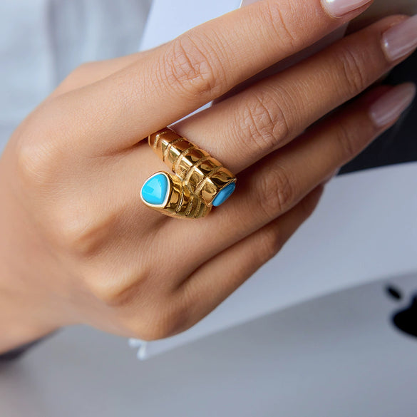 Stainless Steel Geometric Cross Rib Ring Electroplated Retro Style Women's Jewelry