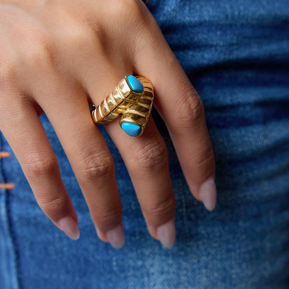 Stainless Steel Geometric Cross Rib Ring Electroplated Retro Style Women's Jewelry