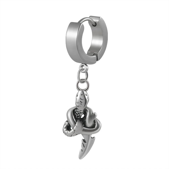Stainless Steel Geometric Cross Snake Dragon Ear Stud Earring