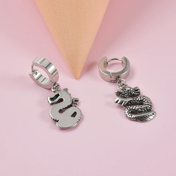 Stainless Steel Geometric Cross Snake Dragon Ear Stud Earring