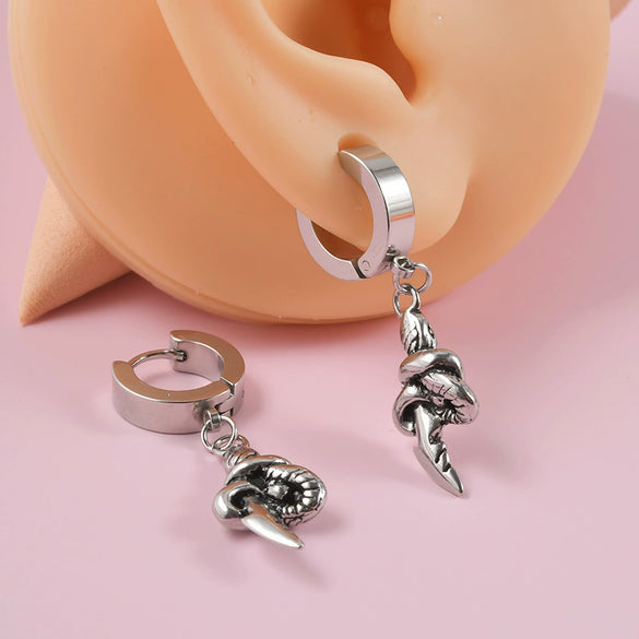 Stainless Steel Geometric Cross Snake Dragon Ear Stud Earring
