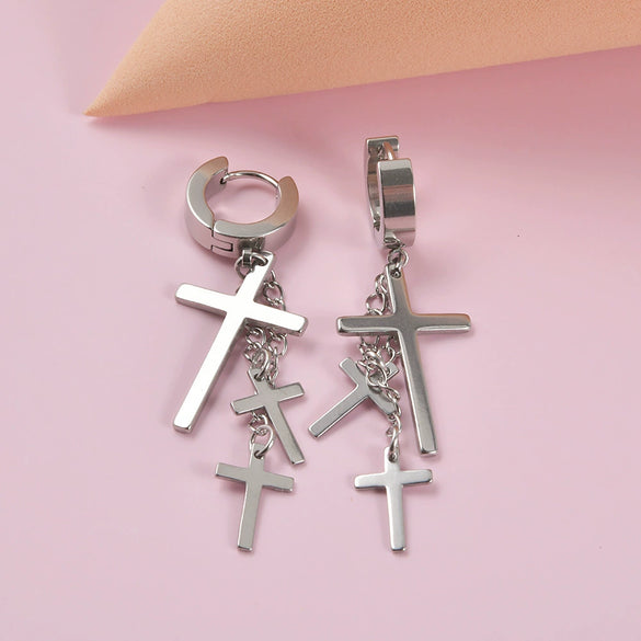 Stainless Steel Geometric Cross Snake Dragon Ear Stud Earring
