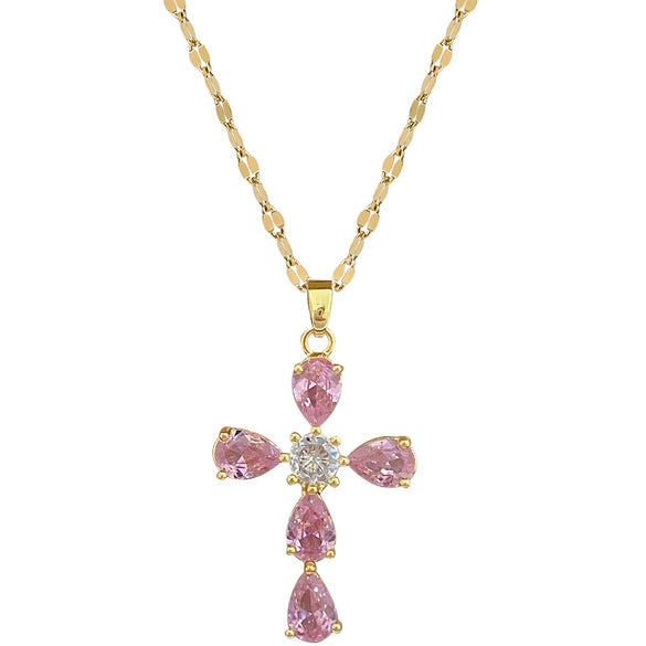 Stainless Steel Geometric Cross Zircon Light Luxurious Necklace