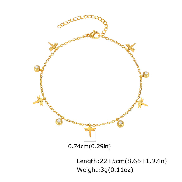 Stainless Steel Geometric Crown Butterfly Cross Ball Bead Zircon Anklet For Women
