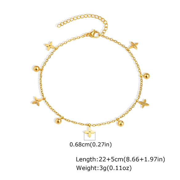 Stainless Steel Geometric Crown Butterfly Cross Ball Bead Zircon Anklet For Women