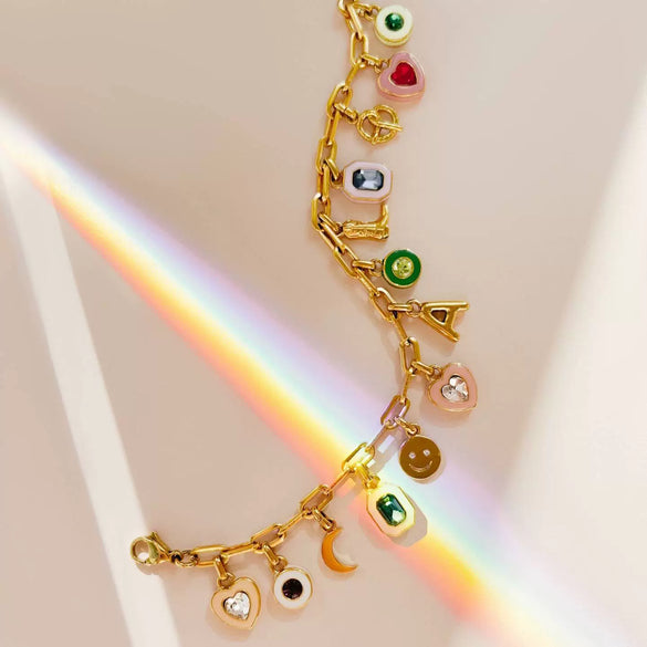 Stainless Steel Geometric Crystal Pendant With Vacuum Plating In 18K Gold Color