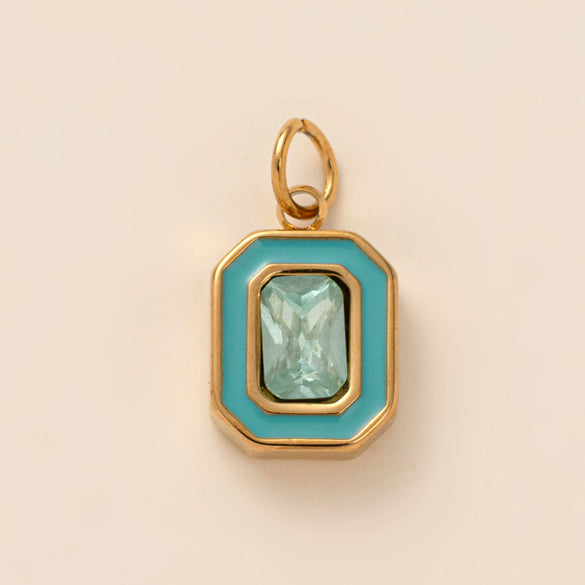 Stainless Steel Geometric Crystal Pendant With Vacuum Plating In 18K Gold Color