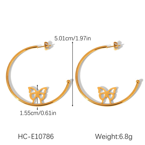 Stainless Steel Geometric Cshaped Butterfly Heart Fivepointed Star Earrings Jewelry Electroplated