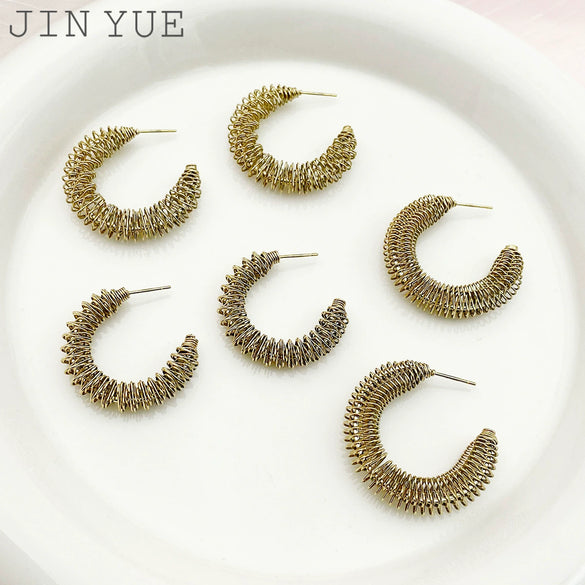 Stainless Steel Geometric Cshaped Coil Spring Hoop Earrings Electroplating Design