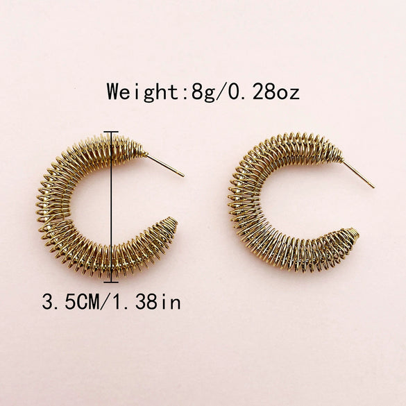 Stainless Steel Geometric Cshaped Coil Spring Hoop Earrings Electroplating Design