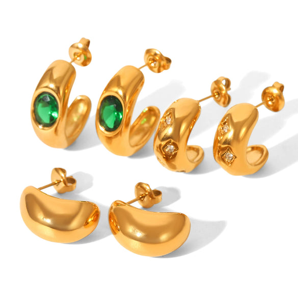 Stainless Steel Geometric Cshaped Earrings Inlaid With Zircon