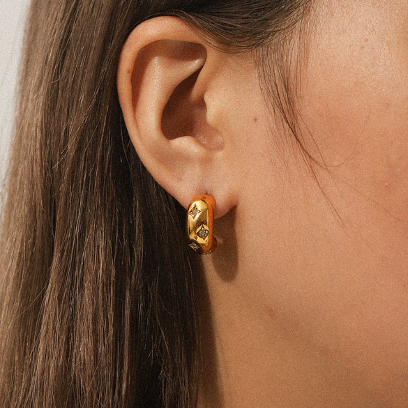 Stainless Steel Geometric Cshaped Earrings Inlaid With Zircon
