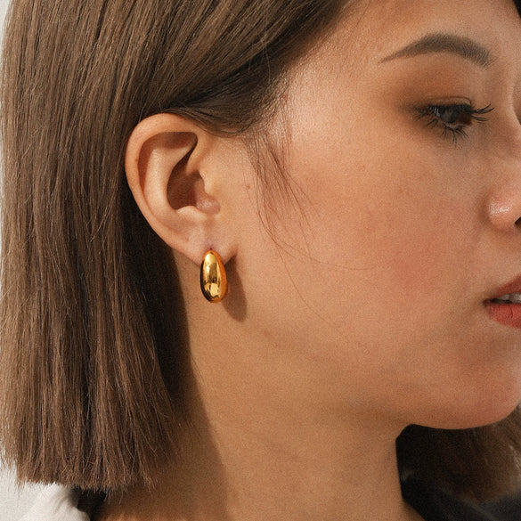 Stainless Steel Geometric Cshaped Earrings Inlaid With Zircon