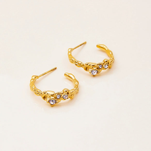 Stainless Steel Geometric Cshaped Hammer Pattern Electroplated Women's Earrings
