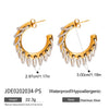 Stainless Steel Geometric Cshaped Interlocking Ring Circle Tassel Earrings With 18K Goldplated Electroplating For Women