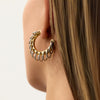 Stainless Steel Geometric Cshaped Interlocking Ring Circle Tassel Earrings With 18K Goldplated Electroplating For Women