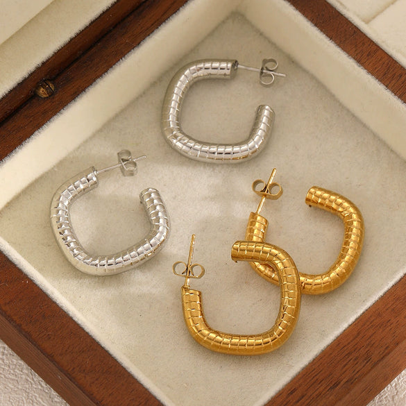 Stainless Steel Geometric Cshaped Minimalist Real Gold Plated Earrings For Women