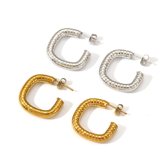 Stainless Steel Geometric Cshaped Minimalist Real Gold Plated Earrings For Women