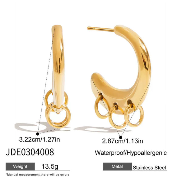Stainless Steel Geometric Cshaped Multihoop Electroplated Earrings For Women