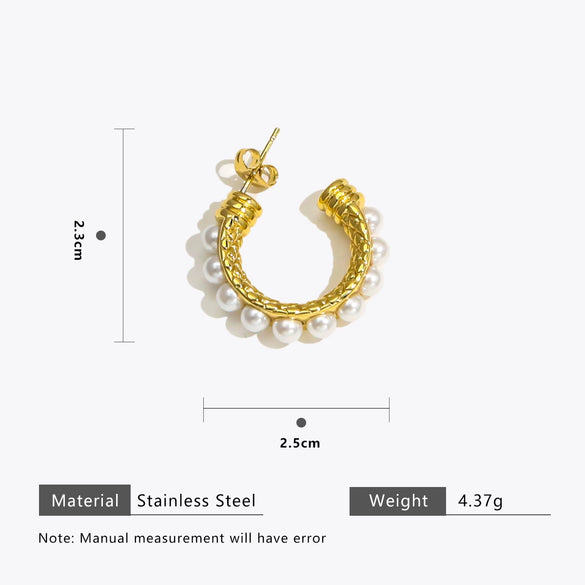 Stainless Steel Geometric Cshaped Pearl Earrings For Women