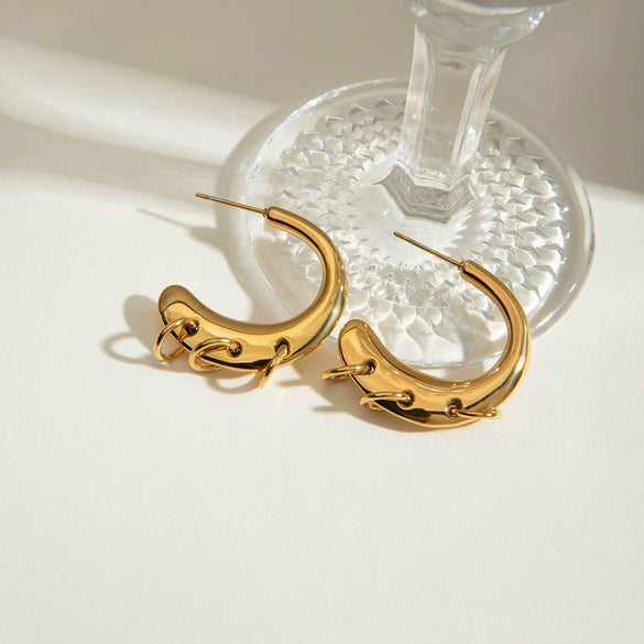 Stainless Steel Geometric Cshaped Ring Buckle Earrings With Electroplating Design