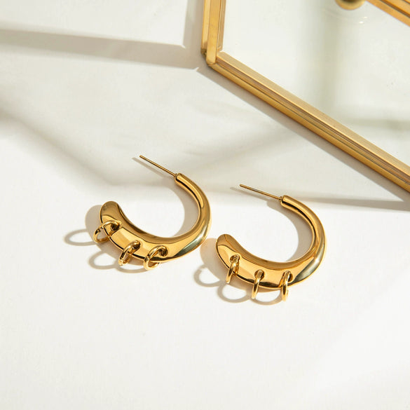 Stainless Steel Geometric Cshaped Ring Buckle Earrings With Electroplating Design