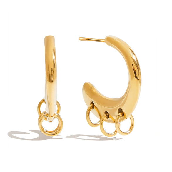 Stainless Steel Geometric Cshaped Ring Buckle Earrings With Electroplating Design