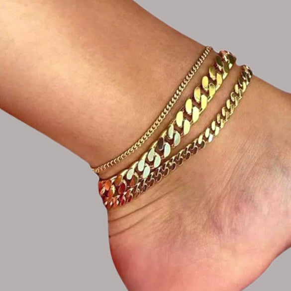 Stainless Steel Geometric Cuban Anklet Set With Vacuum Electroplated Non Fading Finish Simple Fashion Foot Jewelry For Unisex