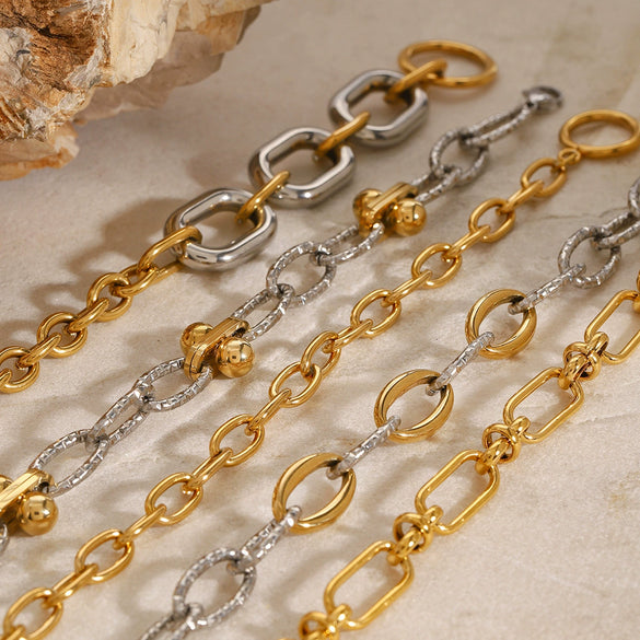 Stainless Steel Geometric Cuban Bracelet For Women With Electroplating Treatment