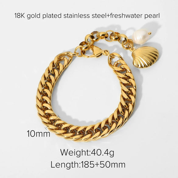 Stainless Steel Geometric Cuban Bracelet For Women With Electroplating Treatment