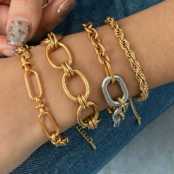 Stainless Steel Geometric Cuban Bracelet For Women With Electroplating Treatment