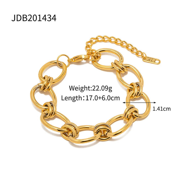 Stainless Steel Geometric Cuban Bracelet For Women With Electroplating