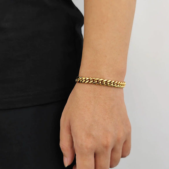 Stainless Steel Geometric Cuban Chain Bracelet With Buckle Electroplated Hip Hop Link Jewelry For Men And Women