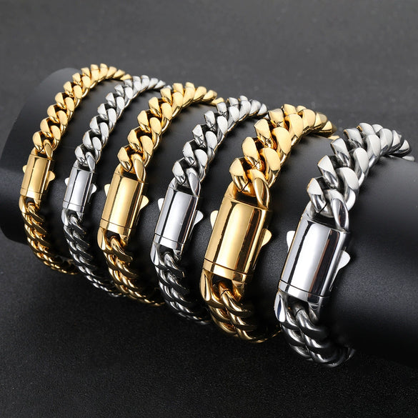 Stainless Steel Geometric Cuban Chain Bracelet With Buckle Electroplated Hip Hop Link Jewelry For Men And Women