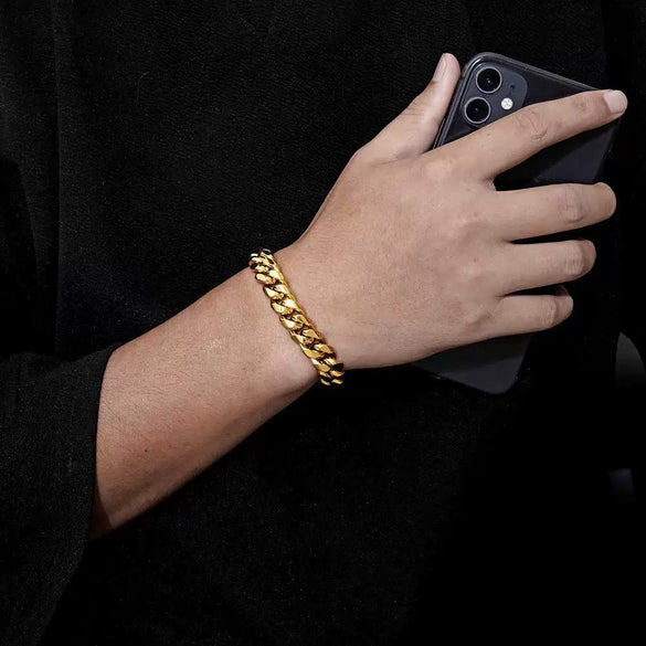 Stainless Steel Geometric Cuban Chain Bracelet With Buckle Electroplated Hip Hop Link Jewelry For Men And Women