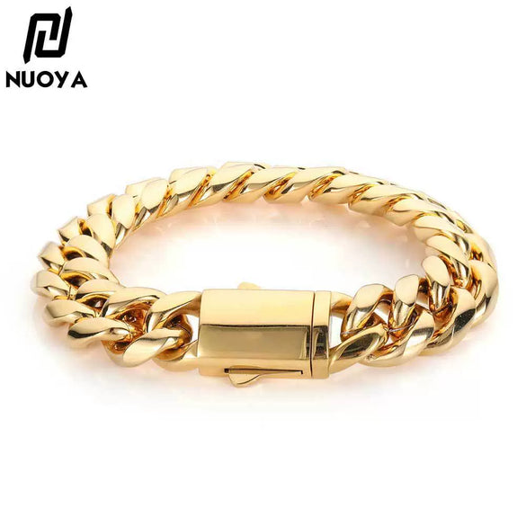 Stainless Steel Geometric Cuban Chain Bracelet With Buckle Electroplated Hip Hop Link Jewelry For Men And Women