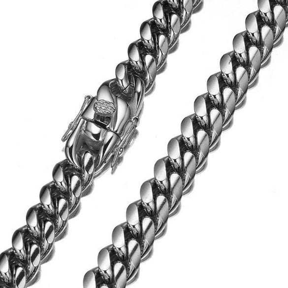 Stainless Steel Geometric Cuban Chain Necklace With Polishing And Electroplating Treatment For Men
