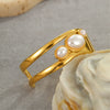 Stainless Steel Geometric Cut Out Pearl Inlaid Open Bracelet Plated With 18K Gold For Women Fashion Jewelry
