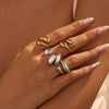Stainless Steel Geometric Cut Out Water Drop Hug Ring Electroplated Light Luxury Style For Women