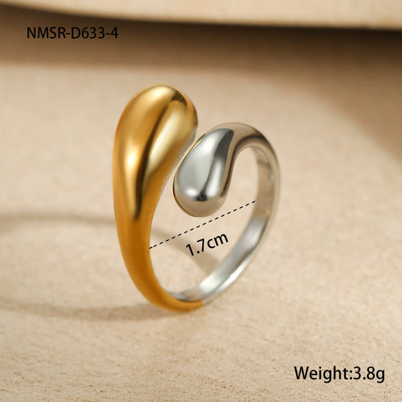 Stainless Steel Geometric Cut Out Water Drop Hug Ring Electroplated Light Luxury Style For Women
