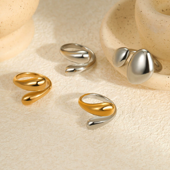 Stainless Steel Geometric Cut Out Water Drop Hug Ring Electroplated Light Luxury Style For Women