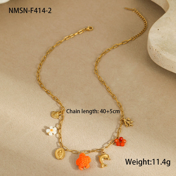 Stainless Steel Geometric Daisy Butterfly Pendant Necklace With Electroplating Fashion Style